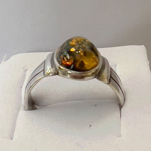 AMBER 925 STERLING SILVER ENGAGEMENT RING BALTIC SIZE 8 COGNAC SIZE 7 1/2 - Picture 2 of 4